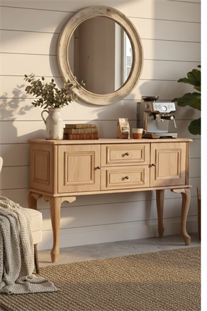 Woodenbend Olivia Natural Ahşap Konsol 130 cm | Kayın Kaplama Modern Çok Amaçlı Şık Konsol