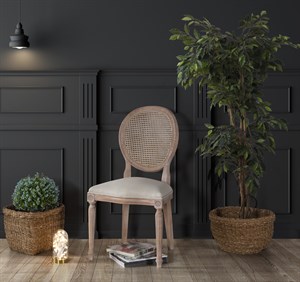 Woodenbend Orlando Yuvarlak Masif Eskitme 120x120  Masif Ahşap Yemek Masası Takımı – Ahşap Hazeranlı Sandalyeli 4 Kişilik Masa Seti