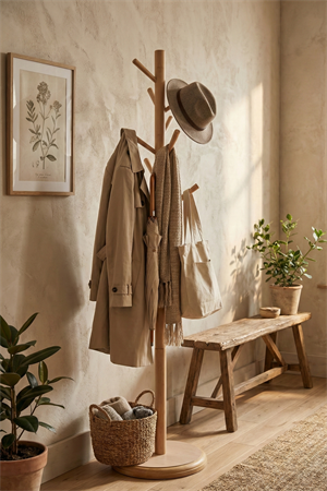 Woodenbend Rama Natural Masif Kayın Ahşap Askılık 178 cm | Modern İskandinav & Klasik Country Tarz Dekoratif Ayaklı Elbise Askılığı