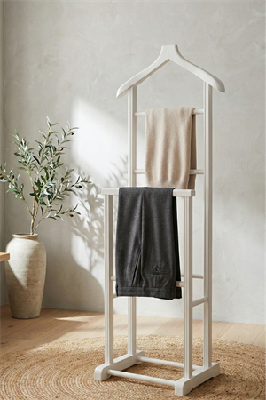 Servant Beyaz Çiftli Dilsiz Uşak 50x34x130 cm Ahşap Elbise & Ceket Askılığı – 
