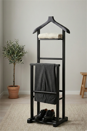 Servant Siyah Çiftli Dilsiz Uşak 50x34x130 cm Ahşap Elbise & Ceket Askılığı – 