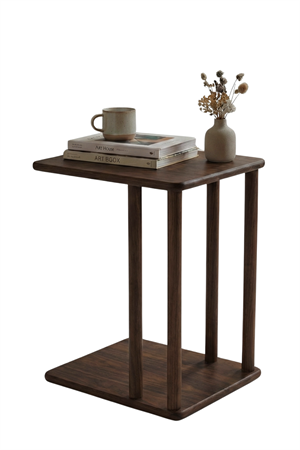 Sofia Ceviz Rengi C Sehpa, Modern İskandinav Stil Tekerlekli Yan Sehpa (34x44x54 cm)