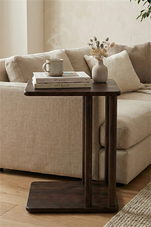 Sofia Ceviz Rengi C Sehpa, Modern İskandinav Stil Tekerlekli Yan Sehpa (34x44x54 cm)