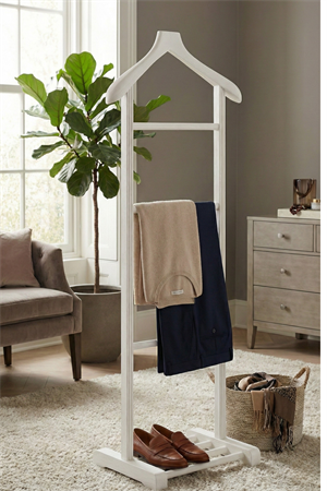 Woodenbend Stone Mat Lake Beyaz Masif Kayın Ahşap Dilsiz Uşak Askılık 130 cm | Modern İskandinav & Klasik Tarz Ceket Pantolon Askı Standı