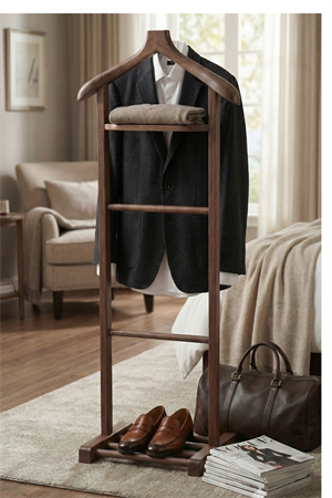 Woodenbend Stone Tekli Dilsiz Uşak Ceviz  Rengi Masif Kayın Ahşap Askılık 130 cm | Modern Country & Rustik Ceket Pantolon Askı Standı