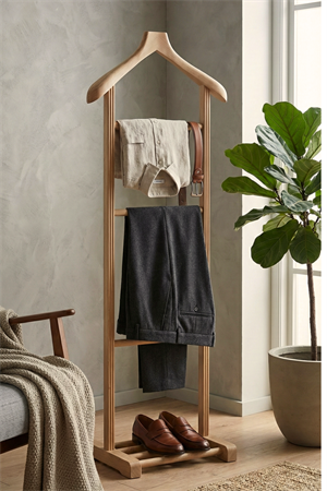 Woodenbend Stone Natural Masif Kayın Ahşap Dilsiz Uşak Askılık 130 cm | Modern İskandinav & Country Tarz Ceket Pantolon Askı Standı
