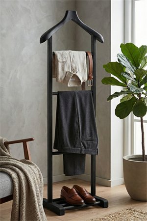 Woodenbend Stone Mat Lake Siyah Masif Kayın Ahşap Dilsiz Uşak Askılık 130 cm | Modern Endüstriyel & İskandinav Tarz Ceket Pantolon Askı Standı