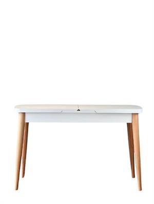 Woodenbend Andre Dikdörtgen Beyaz Natural 70x127 cm Ahşap Açılır Yemek Masası Takımı – Hazeranlı Sandalyeli 4 Kişilik Masa Seti