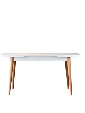 Woodenbend Andre Dikdörtgen Beyaz Natural 70x127 cm Ahşap Açılır Yemek Masası Takımı – Döşemeli Sandalyeli 4 Kişilik Masa Seti