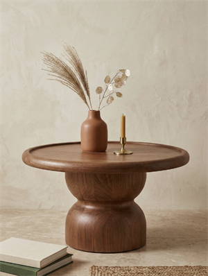 Woodenbend Ares Ceviz Yuvarlak Orta Sehpa 80x80 Masif Ahşap Sehpa Modern İskandinav Bohem Country Salon Sehpası