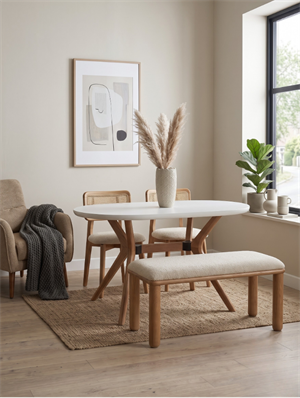 Woodenbend Arlen Beyaz Naturel Oval Benchli Yemek Masası Takımı 80x130 cm