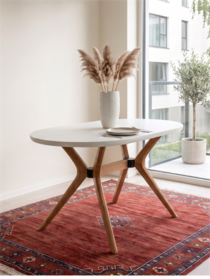 Woodenbend Arlen Beyaz Naturel Oval Benchli Yemek Masası Takımı 80x130 cm