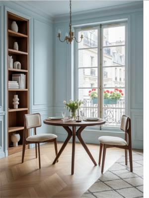 Woodenbend Arlen Döşemeli Ceviz Ahşap Yuvarlak Masa Sandalye Takımı 90x90 2 Sandalyeli