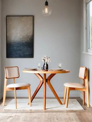 Woodenbend Arlen Yuvarlak Natural 100 cm Ahşap Yemek Masası Takımı – Döşemeli Sandalyeli 2 Kişilik Masa Seti