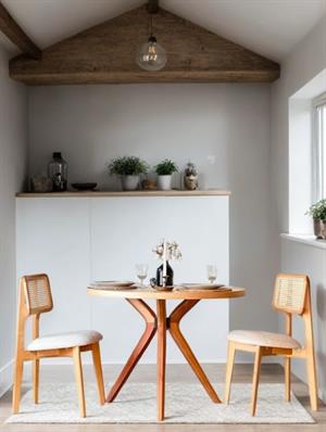 Woodenbend Arlen Yuvarlak Natural 100 cm Ahşap Yemek Masası Takımı – Hazeran Sandalyeli 2 Kişilik Masa Seti