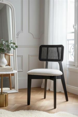 Woodenbend Arlen Oval Siyah Masa Takımı 80x130 cm – 4 Doğal Hazeranlı Kayın Sandalye, İskandinav Bohem