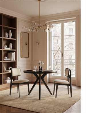Woodenbend Arlen Siyah Ahşap Yuvarlak Masa Takımı 90x90 cm – 2 Döşemeli Sandalyeli Modern Set