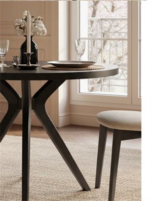Woodenbend Arlen Siyah Ahşap Yuvarlak Masa Takımı 90x90 cm – 2 Döşemeli Sandalyeli Modern Set