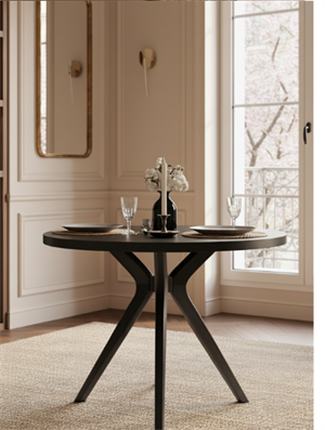 Woodenbend Arlen Siyah Ahşap Yuvarlak Masa Takımı 90x90 cm – 2 Döşemeli Sandalyeli Modern Set