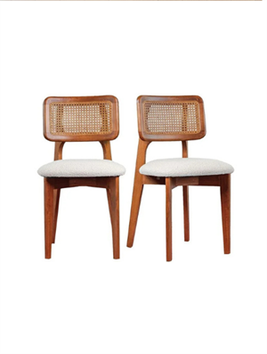 Woodenbend Arlen Yuvarlak Ceviz Rengi Masa 90 cm – 2 Hazeranlı Sandalyeli Ahşap Yemek Masası Bohem İskandinav