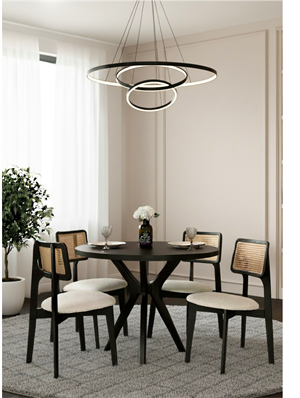 Woodenbend Arlen Yuvarlak Siyah Natural Masa Sandalye Takımı 100 cm– 4 Sandalyeli Bohem İskandinav Yemek Masası