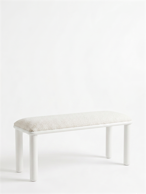 Woodenbend Arya Beyaz Ahşap Bench | Bohem & İskandinav Teddy Kumaş Bench