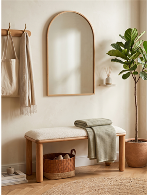 Woodenbend Arya Natural Ahşap Bench | Bohem & İskandinav Teddy Kumaş Bench
