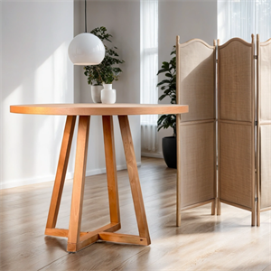 Woodenbend Giza Yuvarlak Natural 100 cm Ahşap Yemek Masası Takımı – Hazeran Sandalyeli 4 Kişilik Masa Seti