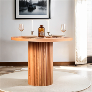 Woodenbend Bernando Yuvarlak Natural 100 cm Ahşap Yemek Masası Takımı – Hazeran Sandalyeli 4 Kişilik Masa Seti