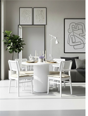 Woodenbend Bernando Beyaz Natural Hazeran Masa Takımı 100 cm – 4 Kayın Sandalyeli Bohem İskandinav Yemek Masası