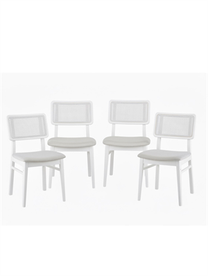 Woodenbend Bernando Beyaz Natural Hazeran Masa Takımı 100 cm – 4 Kayın Sandalyeli Bohem İskandinav Yemek Masası