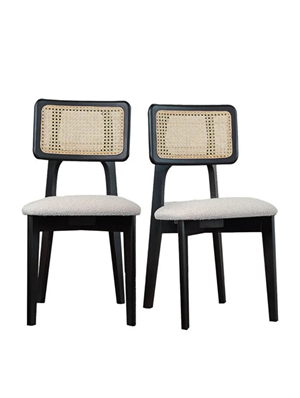 Woodenbend Bernando Siyah Natural Hazeran Masa Takımı 100 cm – 4 Sandalyeli Bohem İskandinav Yemek Masası