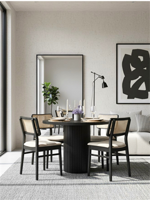 Woodenbend Bernando Siyah Natural Hazeran Masa Takımı 100 cm – 4 Sandalyeli Bohem İskandinav Yemek Masası