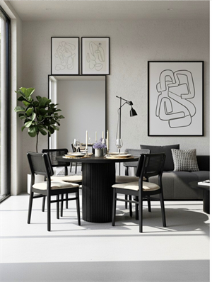 Woodenbend Bernando Siyah Hazeran Masa Takımı 100 cm – 4 Kayın Sandalyeli Bohem İskandinav Yemek Masası