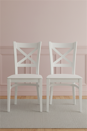 Woodenbend Bodrum Beyaz Ahşap Sandalye – Doğal Kayın Ağacı 2 Adet