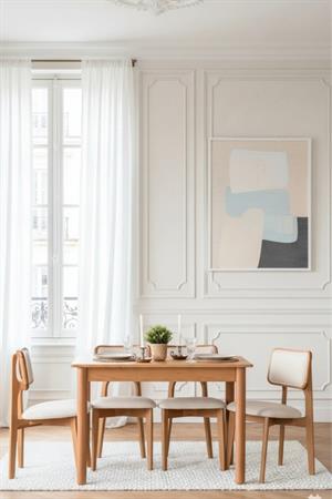 Woodenbend Bohem Dikdörtgen Natural 80x120 cm Ahşap Yemek Masası Takımı – Döşemeli Sandalyeli 4 Kişilik Masa Seti