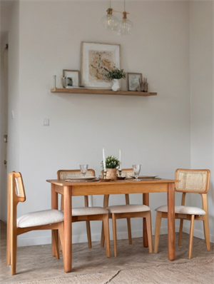 Woodenbend Bohem Dikdörtgen Natural 80x120 cm Ahşap Yemek Masası Takımı – Hazeran Sandalyeli 4 Kişilik Masa Seti