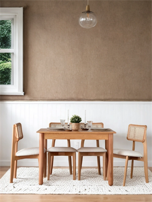 Woodenbend Bohem Dikdörtgen Natural 80x120 cm Ahşap Yemek Masası Takımı – Hazeran Sandalyeli 4 Kişilik Masa Seti