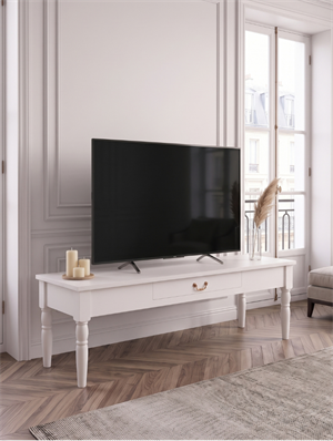 Woodenbend Marine Beyaz TV Sehpası | 160 cm Ahşap Ayaklı Klasik Country TV Ünitesi