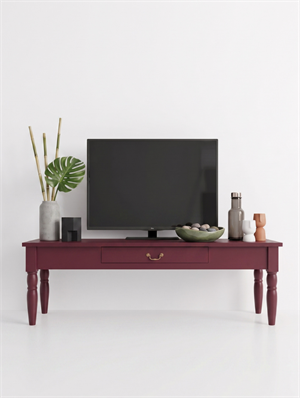 Woodenbend Marine Bordo TV Sehpası | 160 cm Klasik Country Tarz Lake Boyalı Torna Ayaklı TV Ünitesi