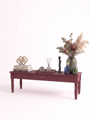 Woodenbend Marine Bordo TV Sehpası | 160 cm Klasik Country Tarz Lake Boyalı Torna Ayaklı TV Ünitesi