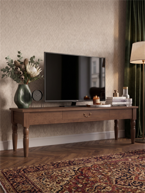 woodenbend, Woodenbend Carmen Ceviz TV Sehpası | 160 cm Ahşap Ayaklı Klasik Country TV Ünitesi
