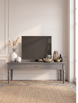woodenbend, Woodenbend Carmen Gri TV Sehpası | 160 cm Ahşap Ayaklı Klasik Country TV Ünitesi