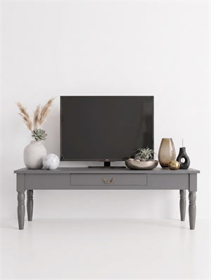 Woodenbend Marine Gri TV Sehpası | 160 cm Klasik Country Tarz Lake Boyalı Torna Ayaklı TV Ünitesi
