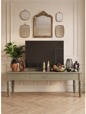 woodenbend, Woodenbend Carmen Haki TV Sehpası | 160 cm Ahşap Ayaklı Klasik Country TV Ünitesi