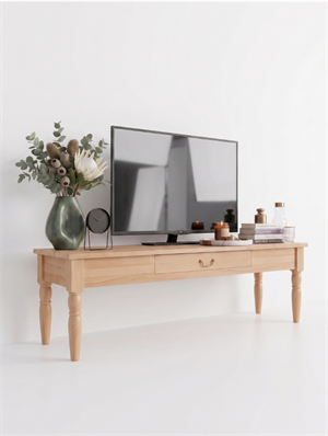 Woodenbend Marine Naturel TV Sehpası | 160 cm Masif Kayın Torna Ayaklı Doğal Ahşap Country TV Ünitesi