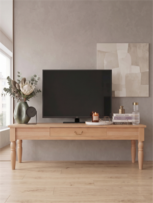 woodenbend, Woodenbend Carmen Naturel TV Sehpası | 160 cm Ahşap Ayaklı Klasik Country TV Ünitesi