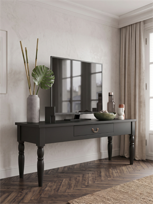 Woodenbend Marine Siyah TV Sehpası | 160 cm Klasik Country Tarz Lake Boyalı Torna Ayaklı TV Ünitesi