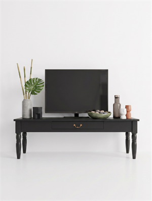 Woodenbend Marine Siyah TV Sehpası | 160 cm Klasik Country Tarz Lake Boyalı Torna Ayaklı TV Ünitesi