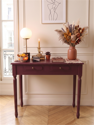 woodenbend, Woodenbend Darika Mat Lake Bordo Ahşap Dresuar 100 cm | Klasik Country Kayın Ayaklı 2 Çekmeceli Antre & Salon Dresuarı